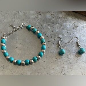 Turquoise and Silver Beaded Bracelet and Earring Set